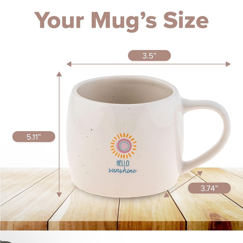 Karma "Hello Sunshine" Mug with Yellow and Pink Sun Accent - NWOT - Picture 3 of 5